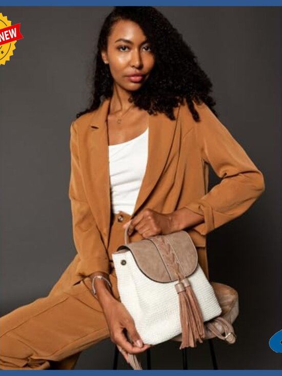Woven Vegan Leather Backpack Purse with Tassel & Lace Detail for Travel